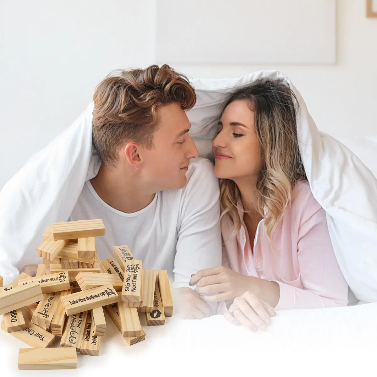 Juego de Torre de Parejas, 48 Piezas Juego de Apilar Parejas, Torre de Bloques Super Traviesa, con Retos para Calentar Romance, Regalos para Una Cita Nocturna