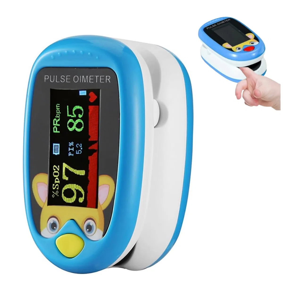 Oxímetro pediátrico. Pulsómetro profesional Medidor-saturador oxígeno en sangre con pantalla LED. Control de Frecuencia Cardíaca y nivel del de oxígeno de tu bebe. (AZUL)