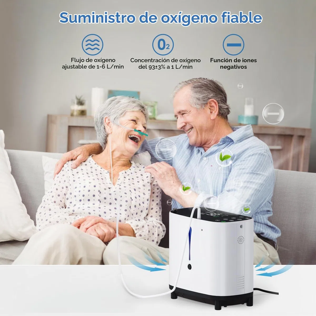 Concentrador de oxígeno portátil, dispositivo de oxígeno para uso doméstico, 90% de eficiencia, concentración 1-6L/min, concentrador de oxígeno portátil con control remoto,generador de oxígeno
