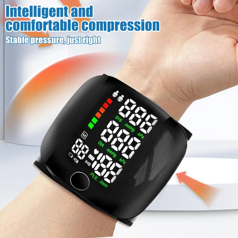 Tensiometro De Muñeca, Monitor de Presión Arterial Digital de Muñeca, Monitor de Presión Arterial con Pantalla LCD, Brazalete Ajustable, Para el Hogar o de Viaje