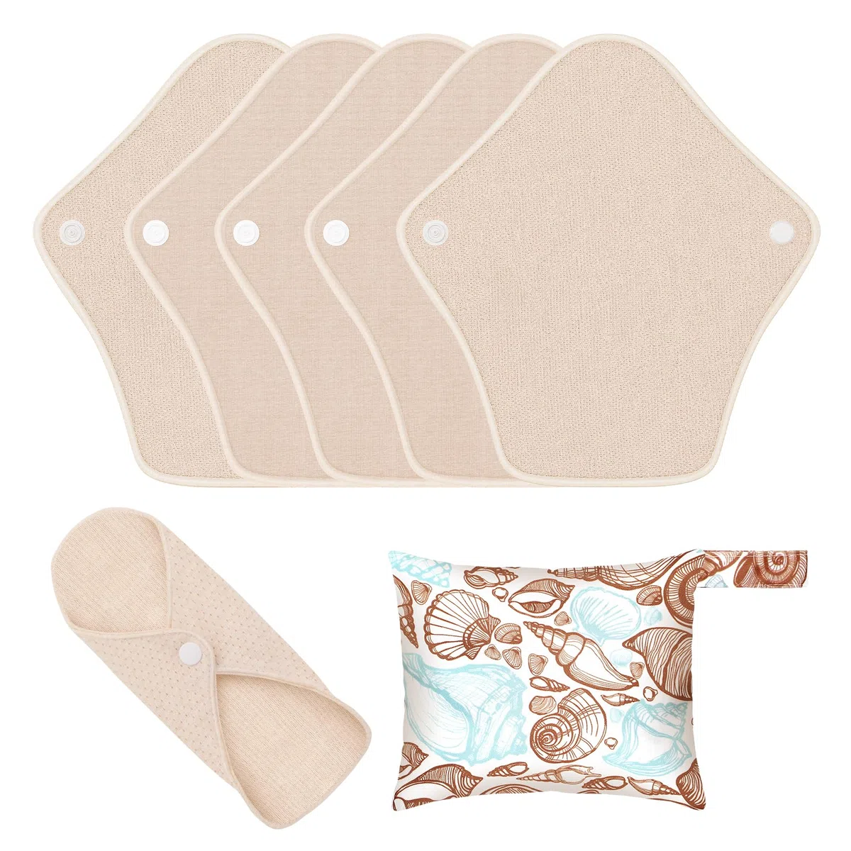 MQUPIN Toallas Sanitarias Reutilizables, 5pcs Lavable Almohadillas de Tela Toalla Sanitaria Algodon Organico, Compresas Algodon Almohadillas de Período Pantiprotectores Diseño Antifugas Mujeres