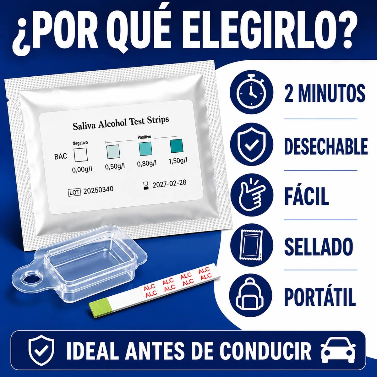 Test de Alcohol en Saliva G.V.SHOP – 10 Tiras Desechables | Alcoholímetro Químico Rápido | Test de Alcoholemia para Conducir | Resultado en 2 Minutos (10pz)