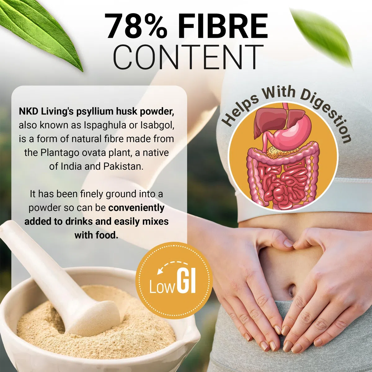 Psyllium Husk Powder de NKD Living (500g) | Probado para metales pesados, microorganismos y más de 500 pesticidas