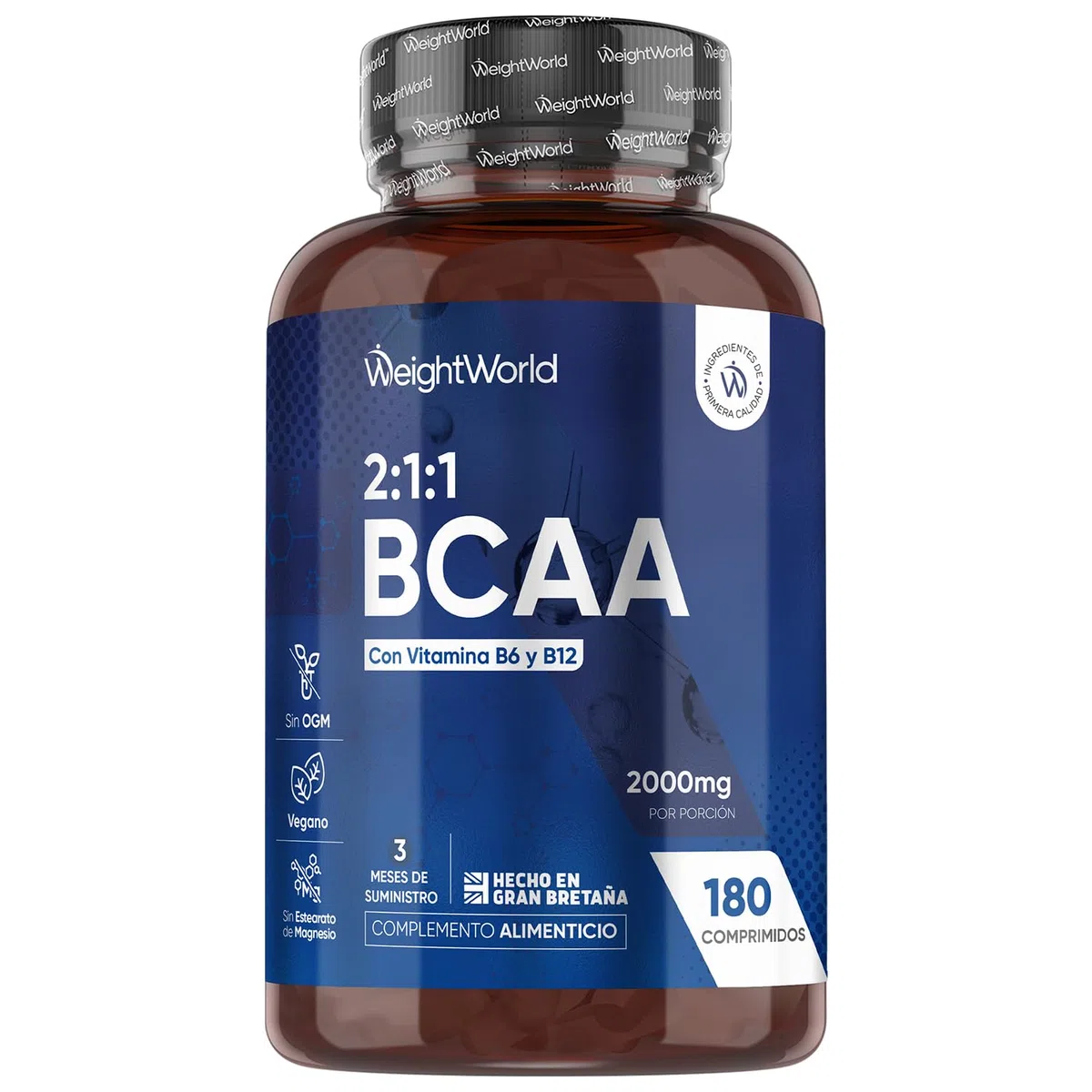 BCAA 2:1:1 Aminoácidos Esenciales 2000mg-180 Comprimidos- Con Vitamina B12, B6 y Aminoácidos Ramificados L- Leucina,L- Isoleucina y L-Valina-Aptos para Veganos,Sin Estearato de Magnesio y para 3 Meses