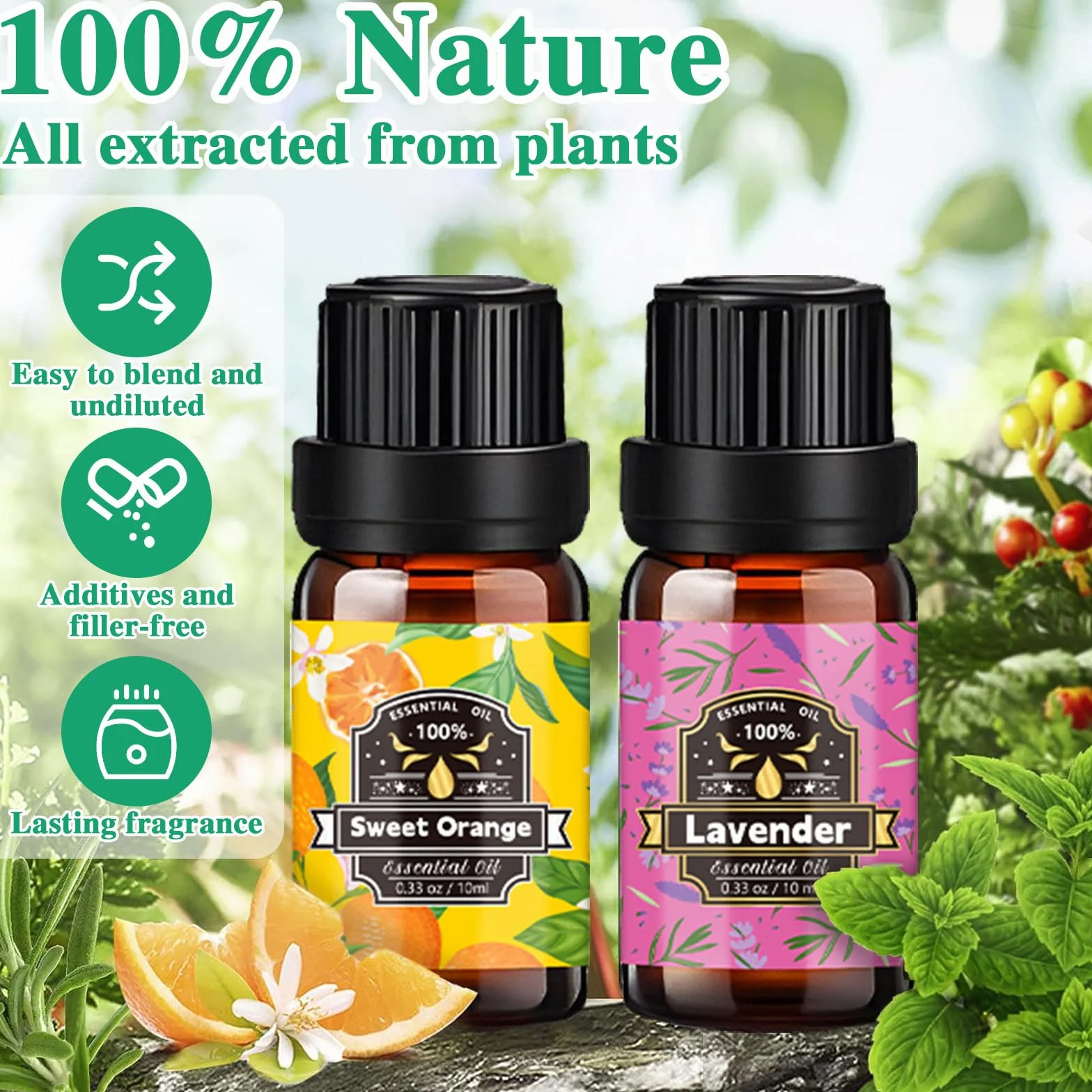 Set de Aceites Esenciales para Humidificador 20 x 10ml, Natural Aromaterapia, Aromaterapia Aceite Aromático para Difusor, SPA, Masajes, Bricolaje Casero - Eucalipto,Naranja Dulce,Vainilla