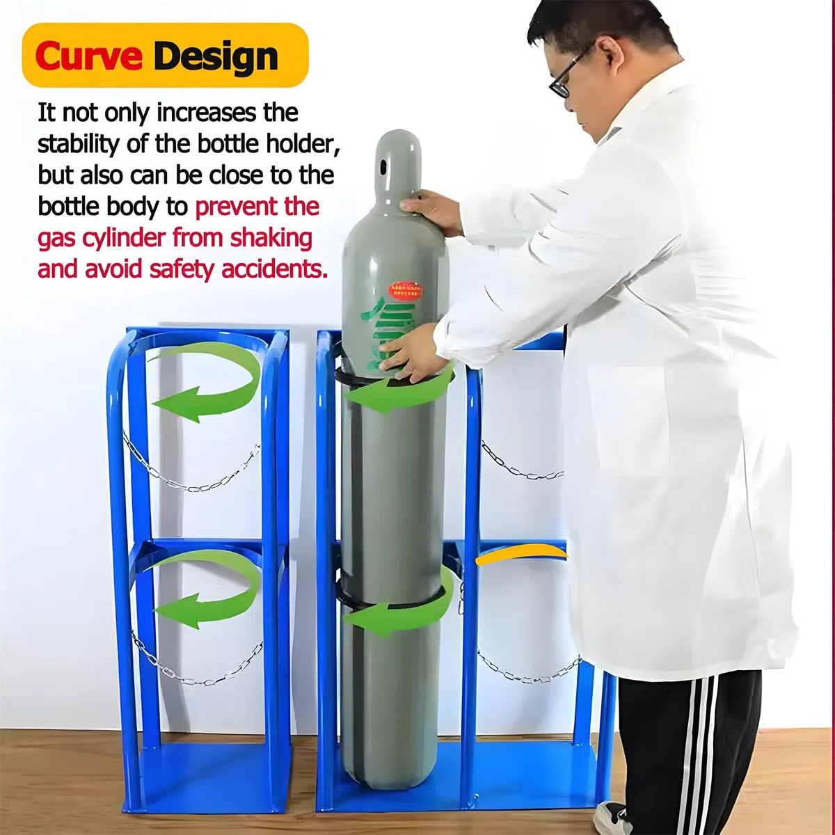 Soporte de suelo para tanque de oxígeno con cadena, estante de almacenamiento seguro para uso hospitalario de laboratorio, clínica