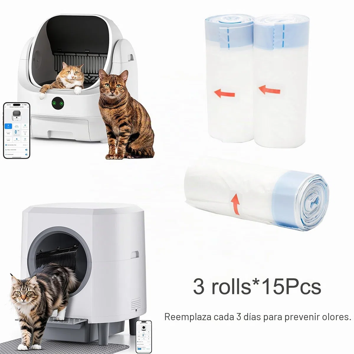 45 Bolsas para Arenero Automático Ellenpent CH-ICB019&CH-ICB020 – Ultra Resistentes, Extra Gruesas con Cierre de Cordón