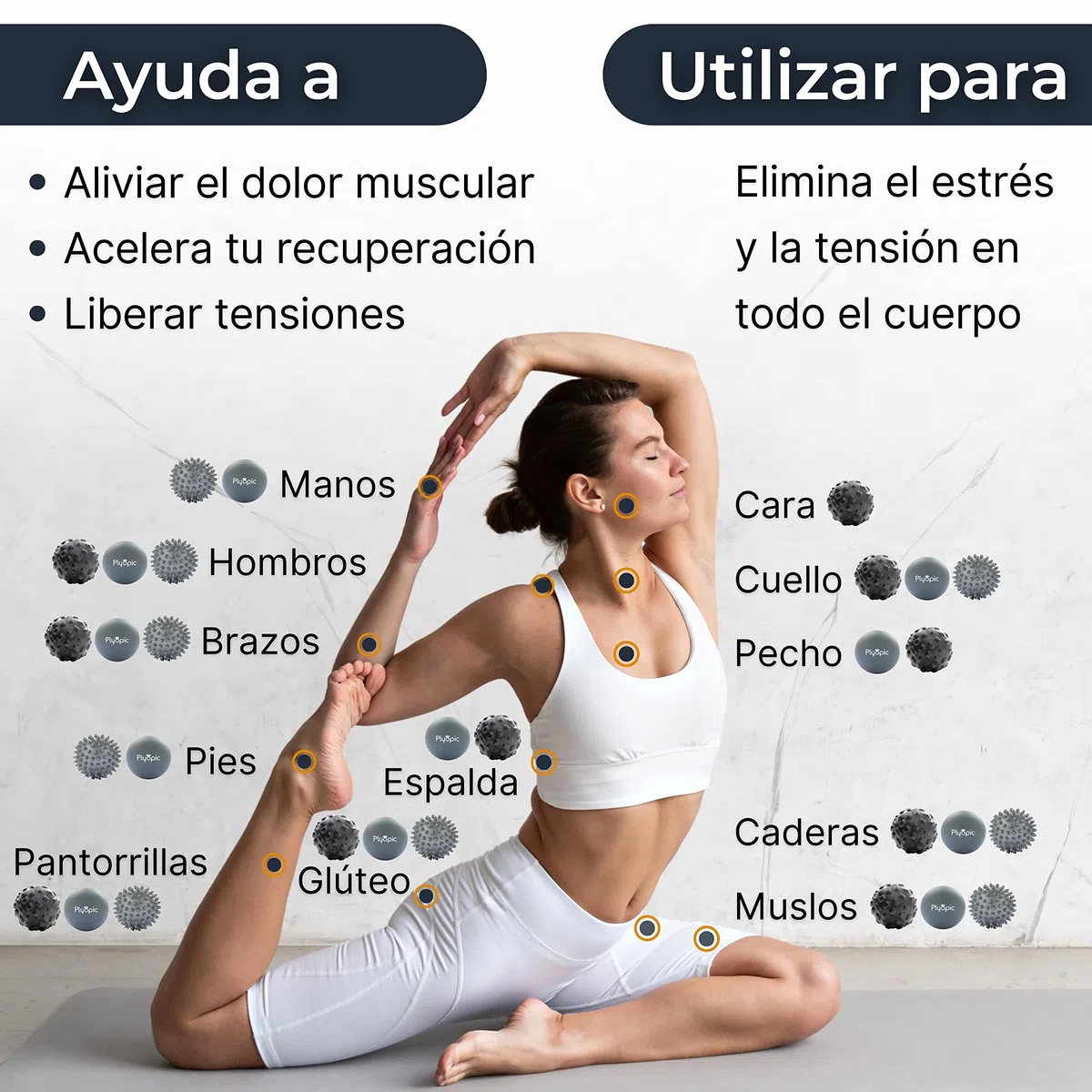 Plyopic Bolas de Masaje – (Set de Massage Balls) – para Automasaje, Liberación Miofascial, Trigger Point, Crossfit y Fascitis Plantar. Elimina Dolores Musculares: Espalda Cuello Piernas Pies etc.