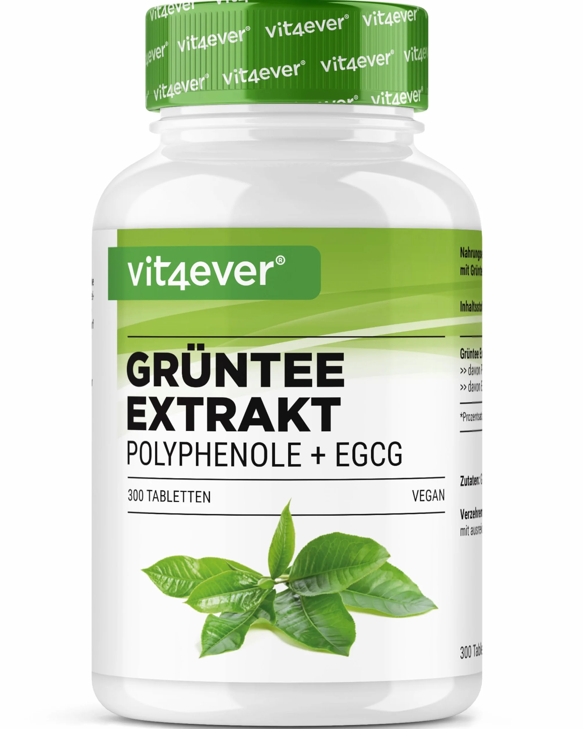 Extracto de Té Verde 300 Comprimidos dosis alta - 2000mg Extracto, 300mg EGCG & 1100mg Polifenoles por dosis diaria - Vegano