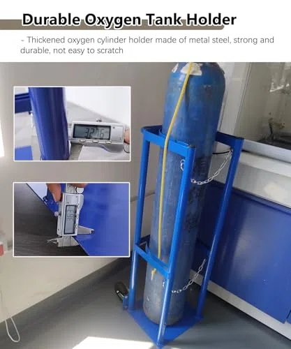 Soporte para tanque de oxígeno de 2 ruedas, portador de cilindro médico vertical duradero para un fácil transporte, estante de almacenamiento para tanques de 40 litros