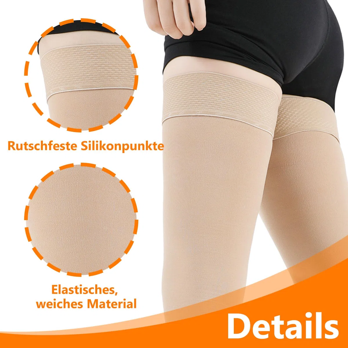 Medias de Compresión Médicas 20-30 mmHg Clase 2 | Hasta el Muslo, Sin Pie | Graduada con Banda de Silicona | Unisex para Mujeres y Hombres | para Varices, Edemas, Vuelos, Deporte y DVT