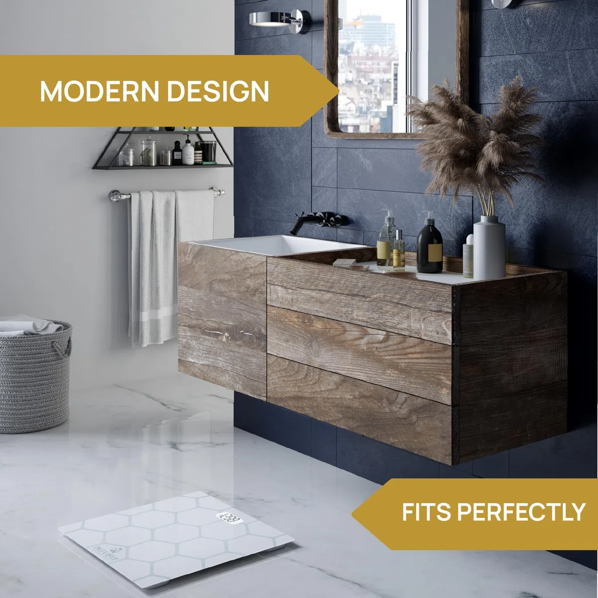 INEVIFIT Báscula de baño, báscula de baño digital altamente precisa, mide el peso para múltiples usuarios blanco ampliación de la plataforma 11 "x11"