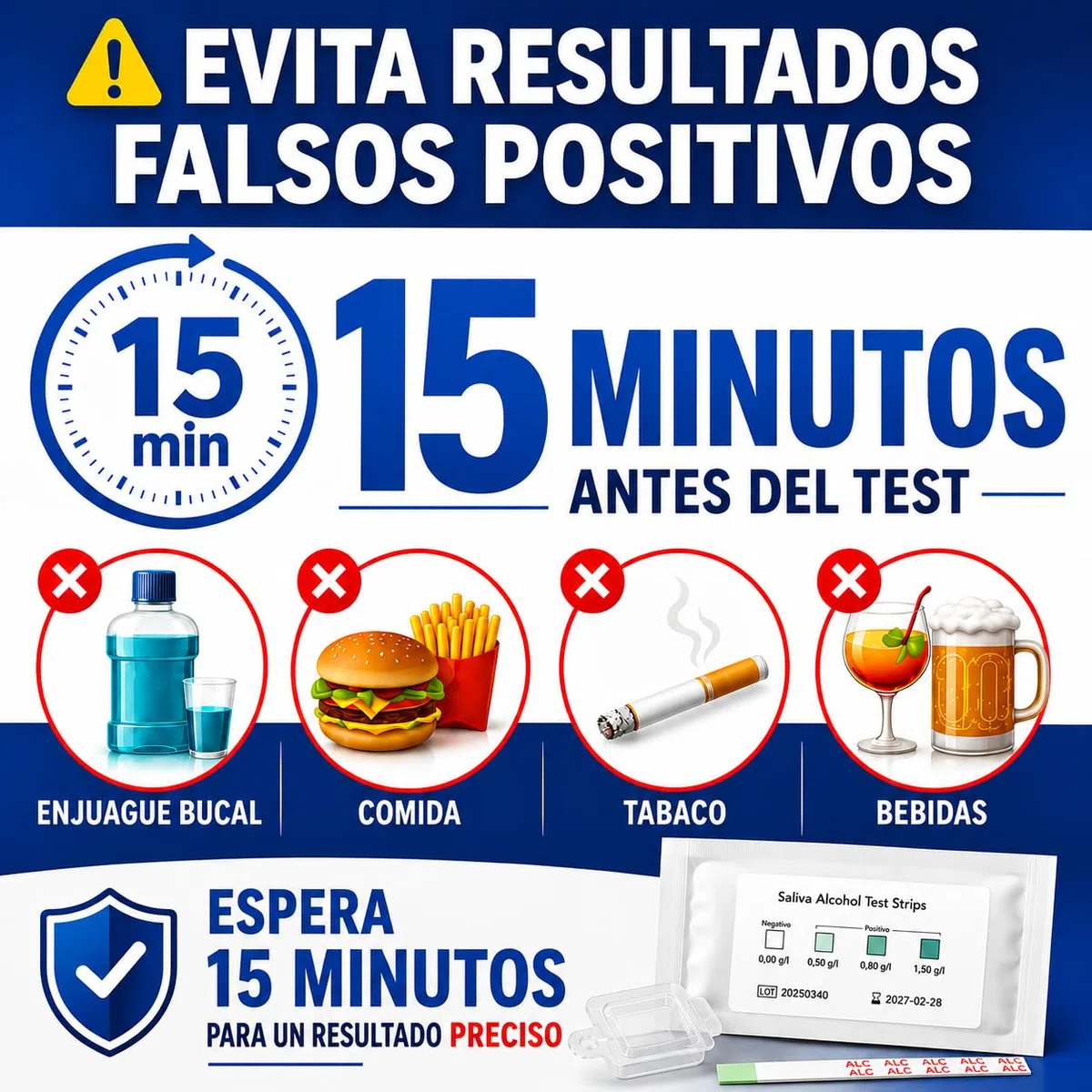 Test de Alcohol en Saliva G.V.SHOP – 10 Tiras Desechables | Alcoholímetro Químico Rápido | Test de Alcoholemia para Conducir | Resultado en 2 Minutos (10pz)