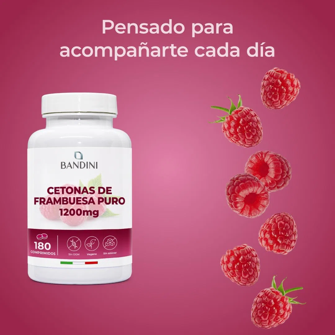 Bandini® Cetona de frambuesa pura 1200mg - Complemento vegano, 180 comprimidos para 6 meses - Rubus idaeus - Fácil de tragar - Ideal para dietas cetogénicas y bajas en carbohidratos - No-GMO, Sin Glut
