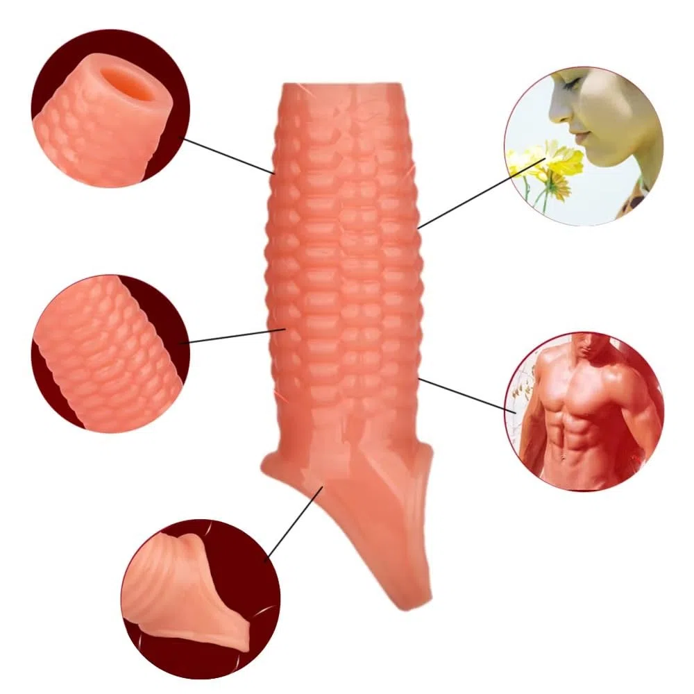 Extensor de manga de pene de color carne de extremo abierto de 9,5 cm, de silicona ultrasuave, reutilizable, para hombres, juguete sexual para adultos