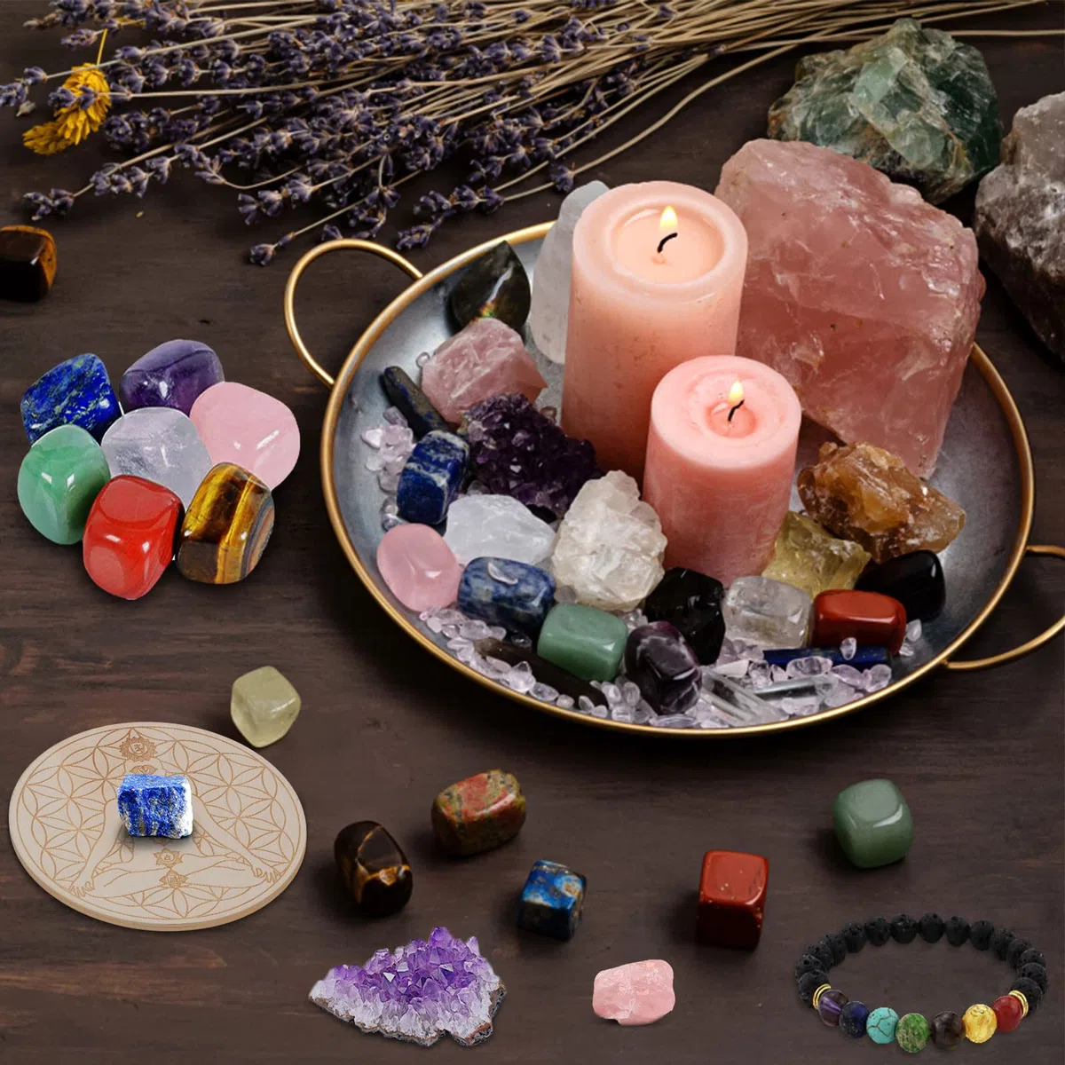 Purpledi Juego de Piedras y Cristales Curativos, Chakra Stones Set, 7 Piedras de Chakra, Healing Crystals Chakra Stones Set, para Meditación, Equilibrio de Chakras, Terapia de Cristal (A)