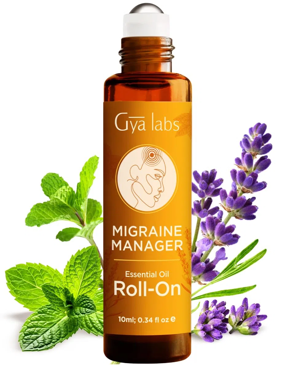 Gya Labs Roll-On de aceite esencial para el alivio la migraña-Aromaterapia,uso con menta,aceites esenciales de lavanda para los senos nasales,dolor de cabeza por tensión y alivio de la migraña (10ml)