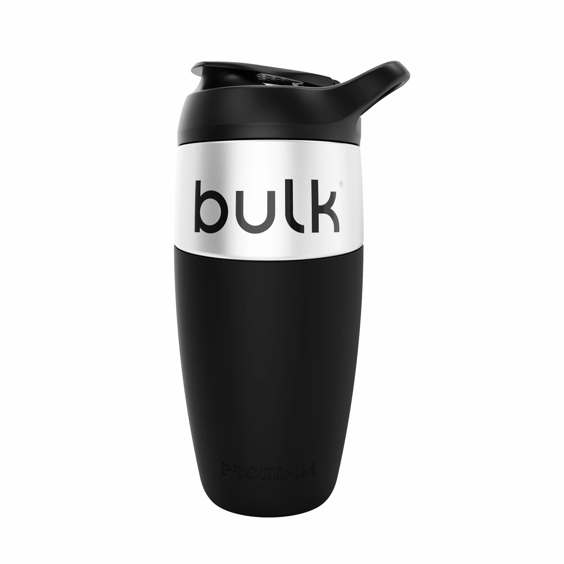 Bulk x Promixx Shaker Acero Inoxidable | Negro | 700ml | Diseño Resistente & Antifugas | Agitador Snap-Fit para Mezcla Perfecta | Mango Antideslizante | Larga Duración