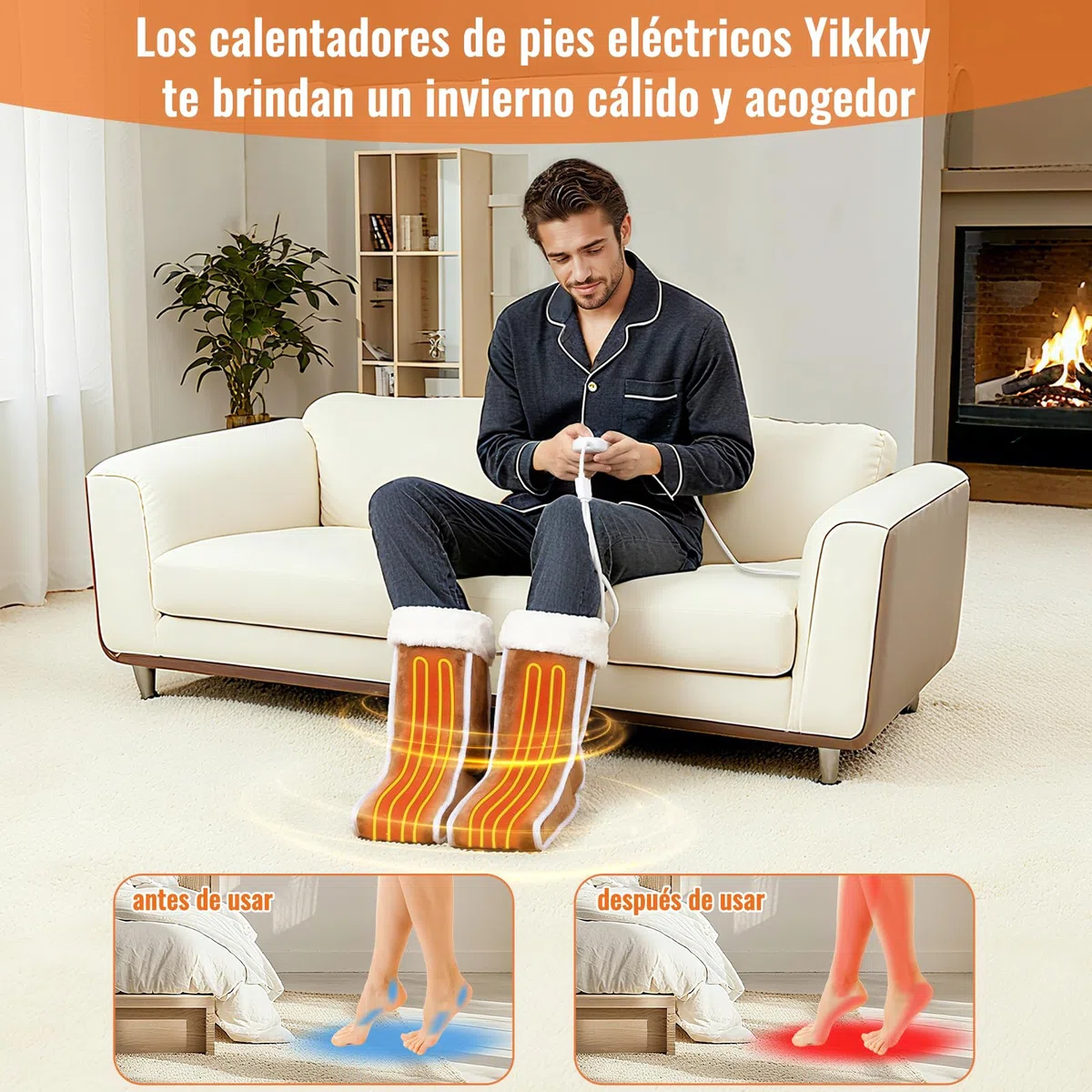 Calentador de Pies Eléctrico, Calienta Pies Electrico Separador, 40 ℃-60 ℃ Temperatura ajustable, 4 Temporizador, Doblado interior lavable en máquina, Zapatillas Calefactables para Hombre y Mujer