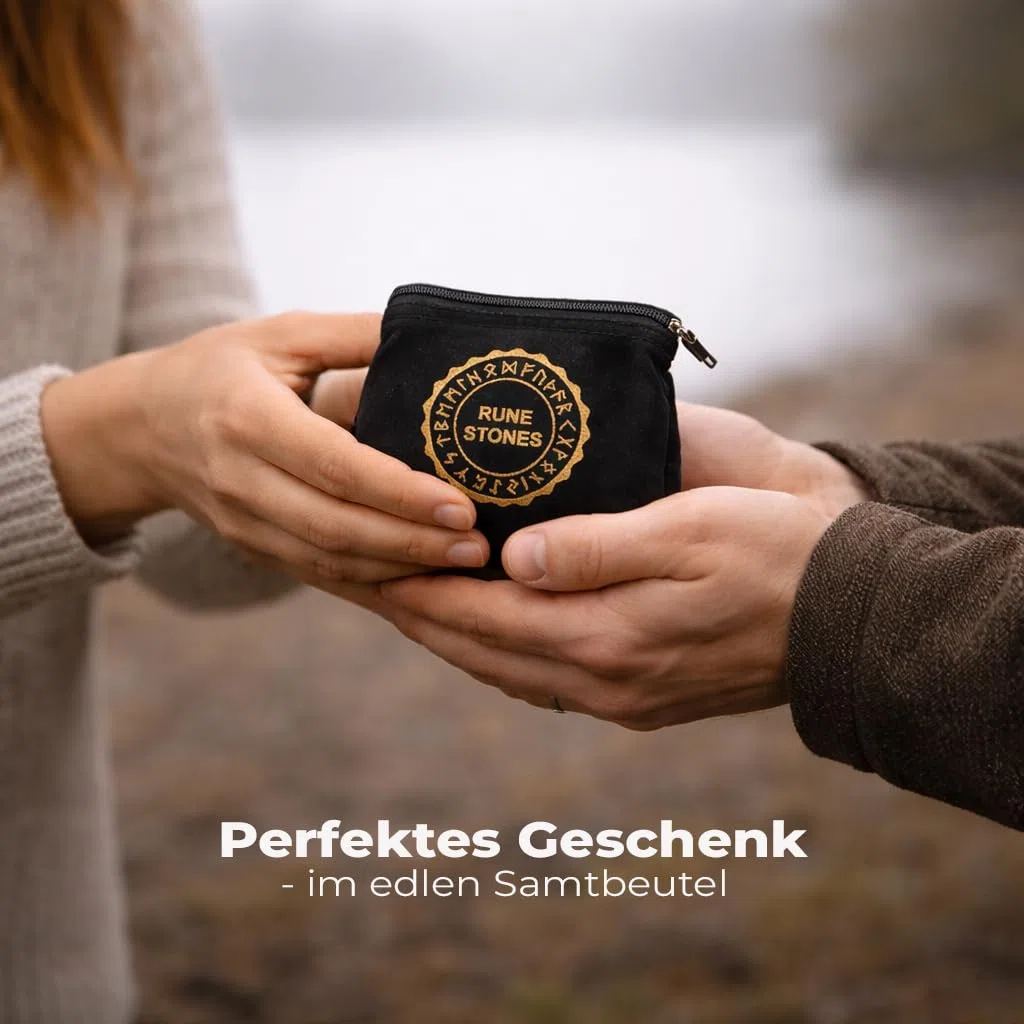 PURAJA Set de Piedras rúnicas Madera | con el Alfabeto Elder Futhark | 25 Piedras rúnicas de Madera en una bolsita de algodón | Set mágico de runas (Ágata negra)