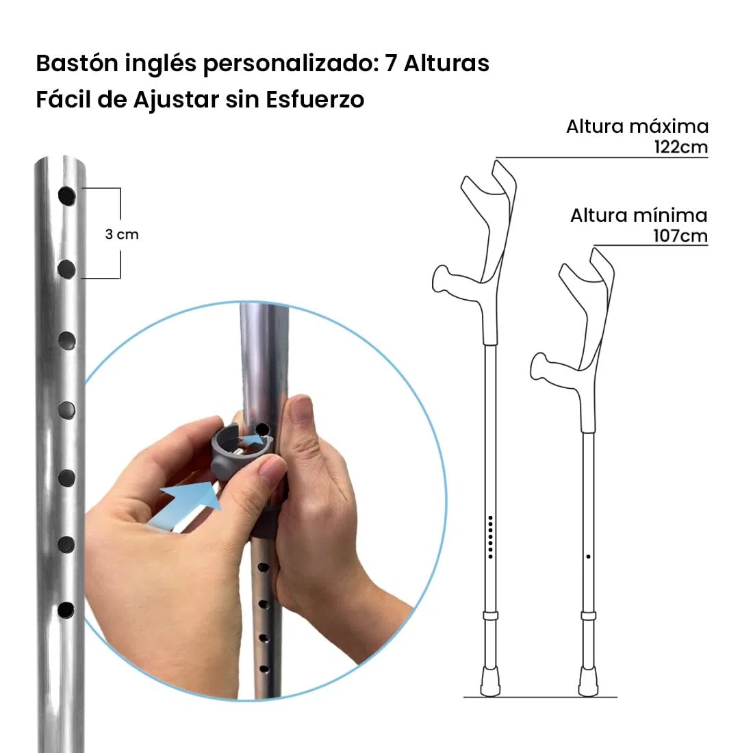 Flexor Bastón Inglés de Aluminio para Adultos, Altura Ajustable, Empuñadura Ergonómica, Rojo, Resistente y Duradero, 1 Unidad