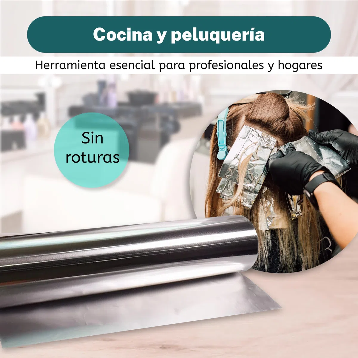 Papel Aluminio Industrial Profesional - Rollo Plata Grande de 300 mm y 13 Micras - Papel con Sierra para Corte, para Cocina, Alimentación, Catering o Peluqueria (1 Unidad)