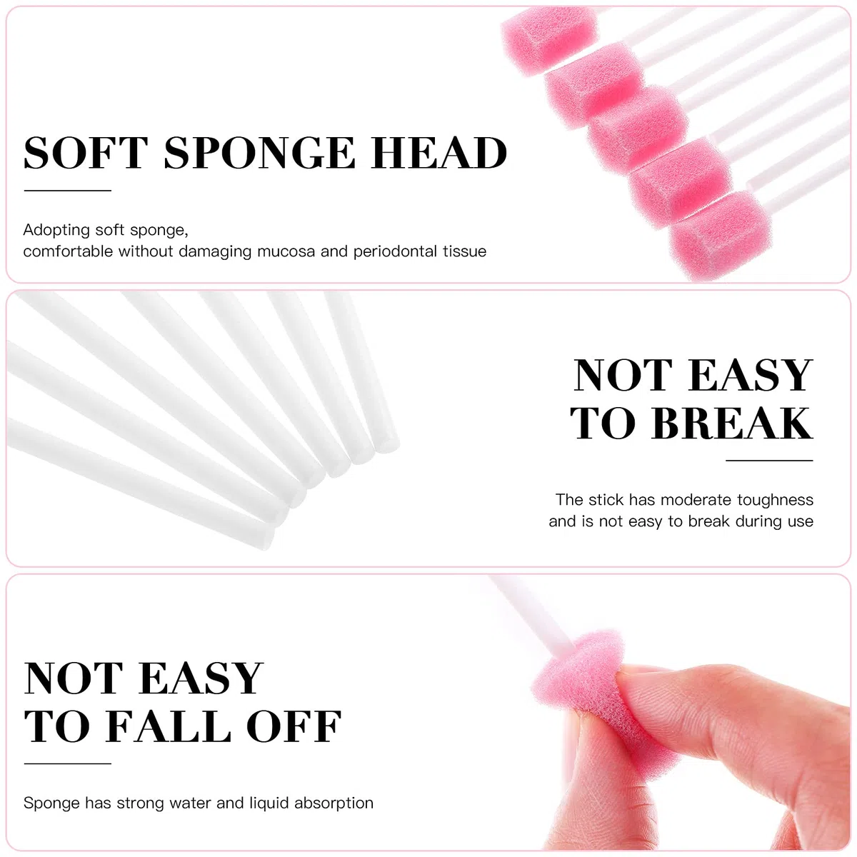 ULTNICE 100 Piezas Hisopos Orales Desechables - Esponjas de Limpieza Dental y Cuidado Bucal - Bastoncillos de Espuma para Adultos, Ancianos y Mascotas (13.5cm, Rosa)