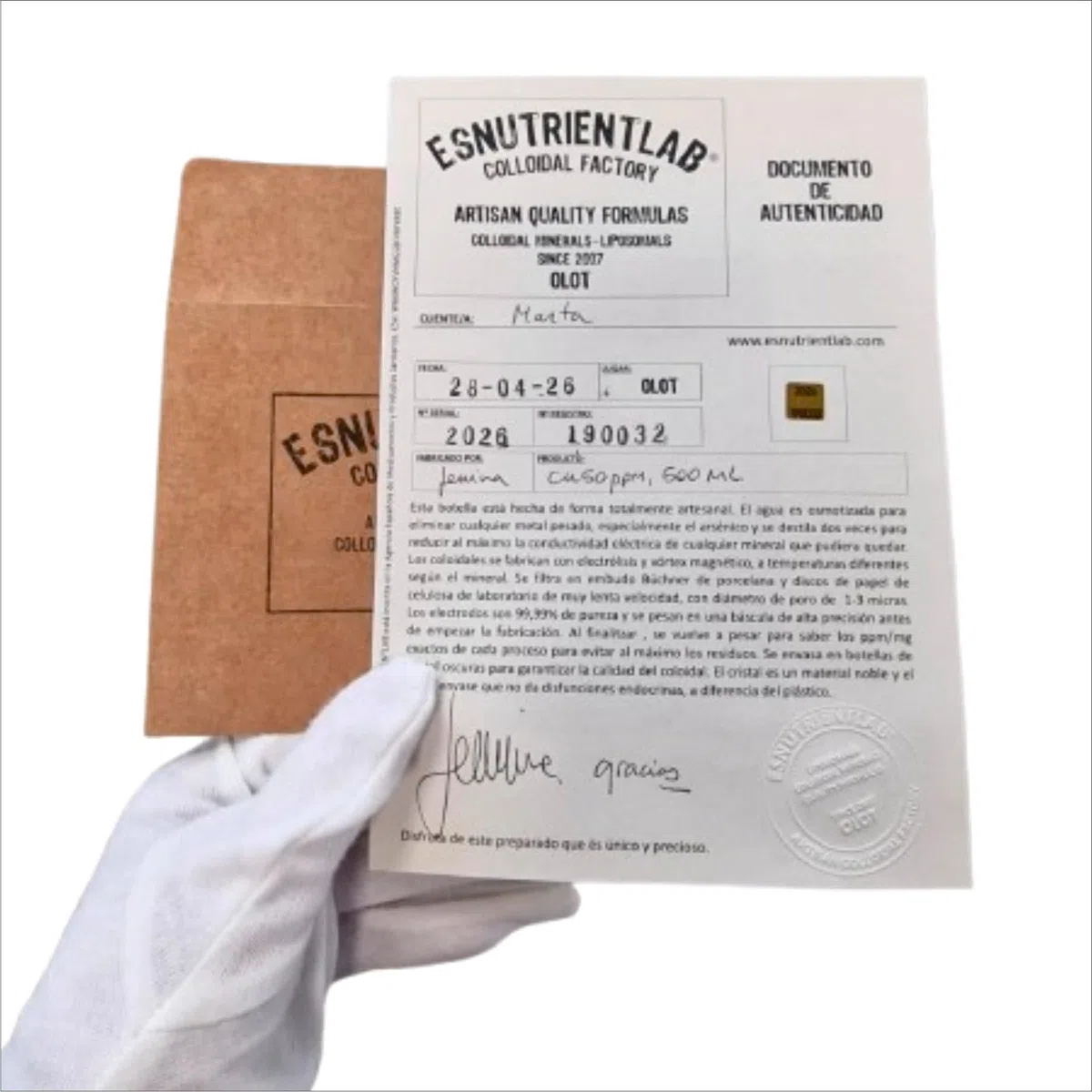 Cobre coloidal artesanal 30 PPM, 100 ml + vaporizador. Con certificado de autenticidad. ESNUTRIENTLAB. 99,99% de pureza.