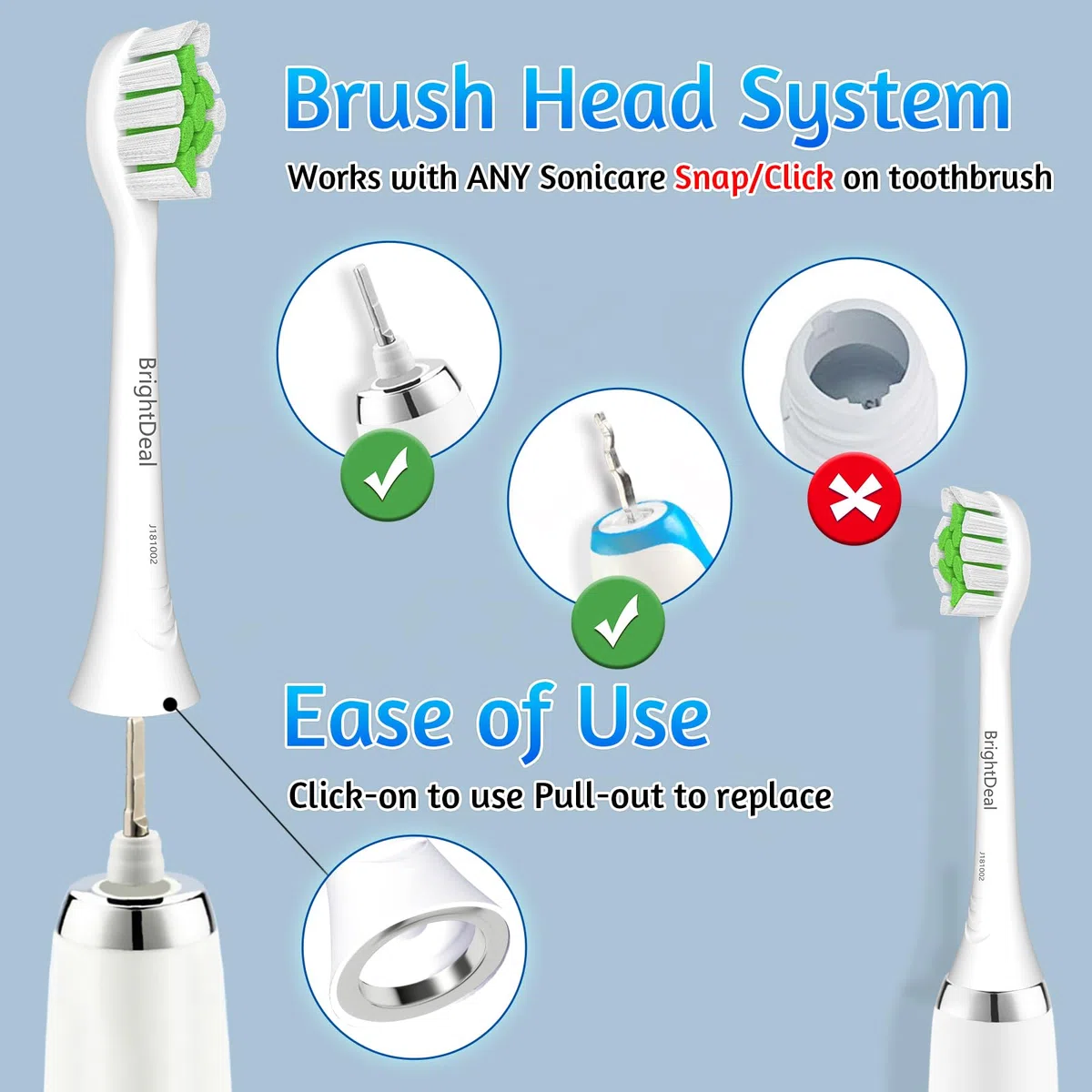 BrightDeal Cabezales de cepillo de dientes de repuesto para Philips Sonicare – Recambios para eléctricos compatibles con Sonicare HealthyWhite, EasyClean, 10 unidades