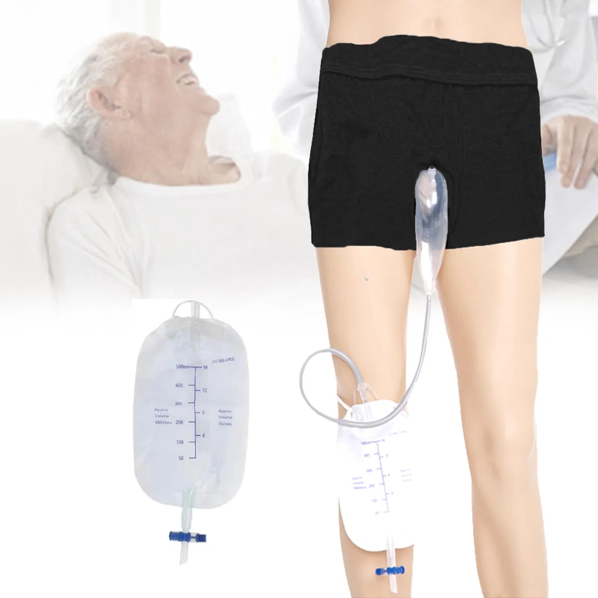 Bolsa de fijación de orina masculina - pantalones incontinencia de bolsa de orina masculina de 500ml, se puede usar un coleccionista anti - fugas, adecuado para personas mayores postradas en cama (s)