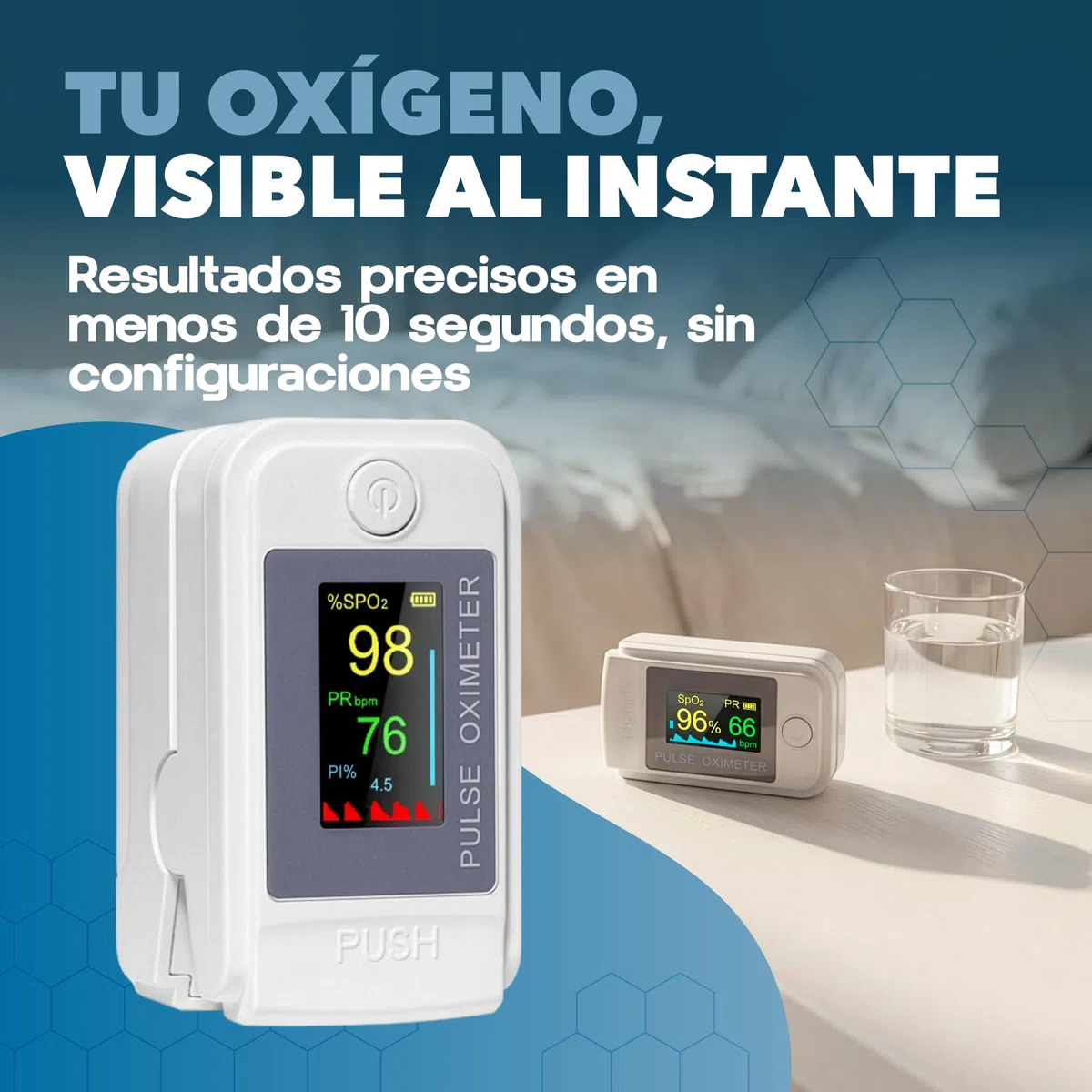 Oximetro Dedo Profesional con Pantalla OLED - Pulxiosimetro Medidor de Saturacion de Oxigeno en Sangre y Frecuencia Cardiaca - Ligero y Portatil.