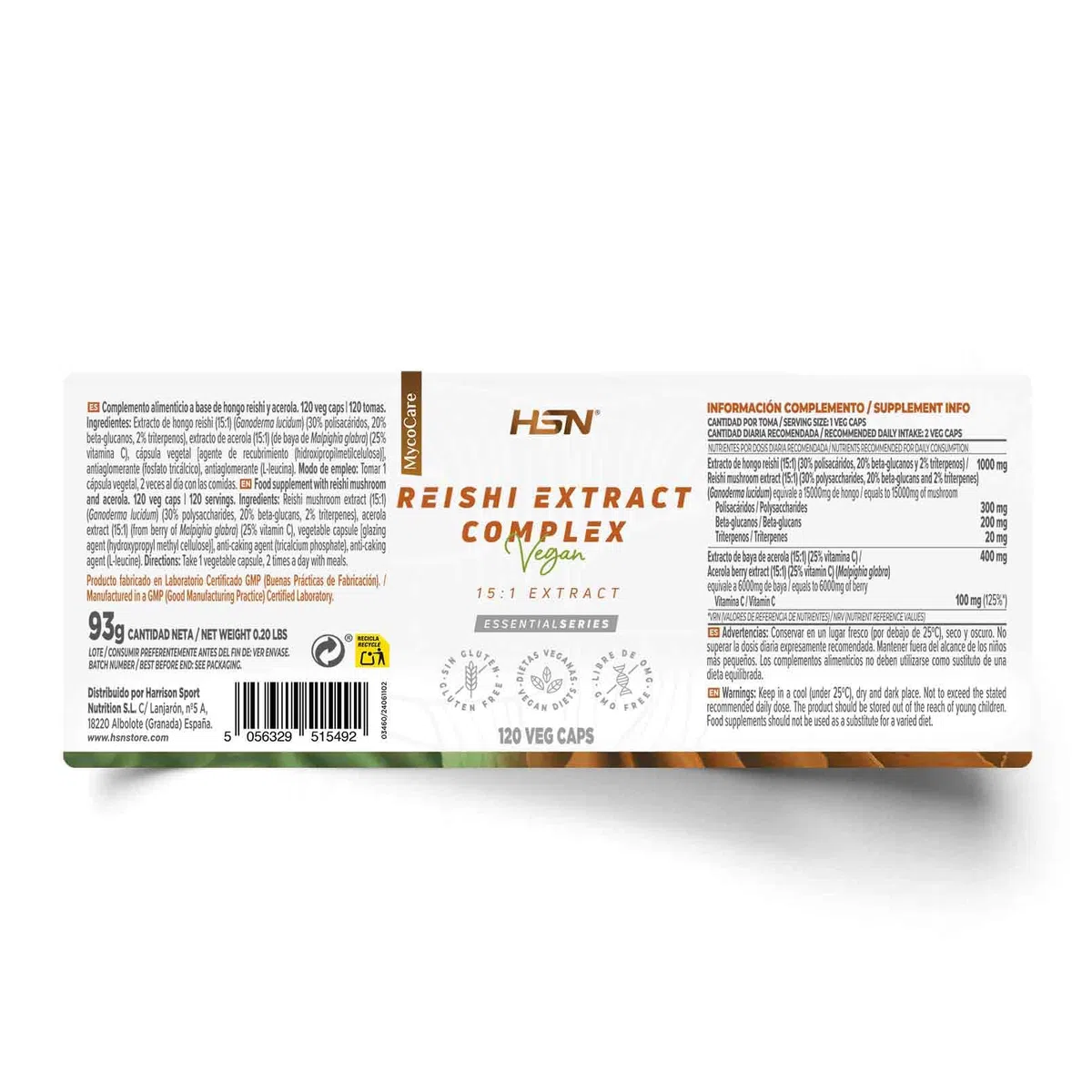 Reishi Puro 15000 MG - Ganoderma lucidum - de HSN | 120 Cápsulas Vegetales con 30% Polisacáridos, 20% Betaglucano, 2% Triterpenos | 15x Veces Más Concentrado | No-GMO, Vegano, Sin Gluten