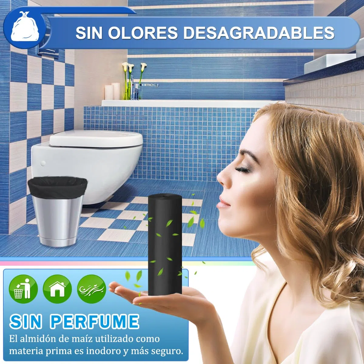 XUXRUS 200 Bolsas de Basura 15L, Bolsa Basura Pequeña para Baño, Negra, Resistente, Antifugas, Antidesgarro, Sin Olor para Cocina, Salón, Oficina (50 x 55 cm)