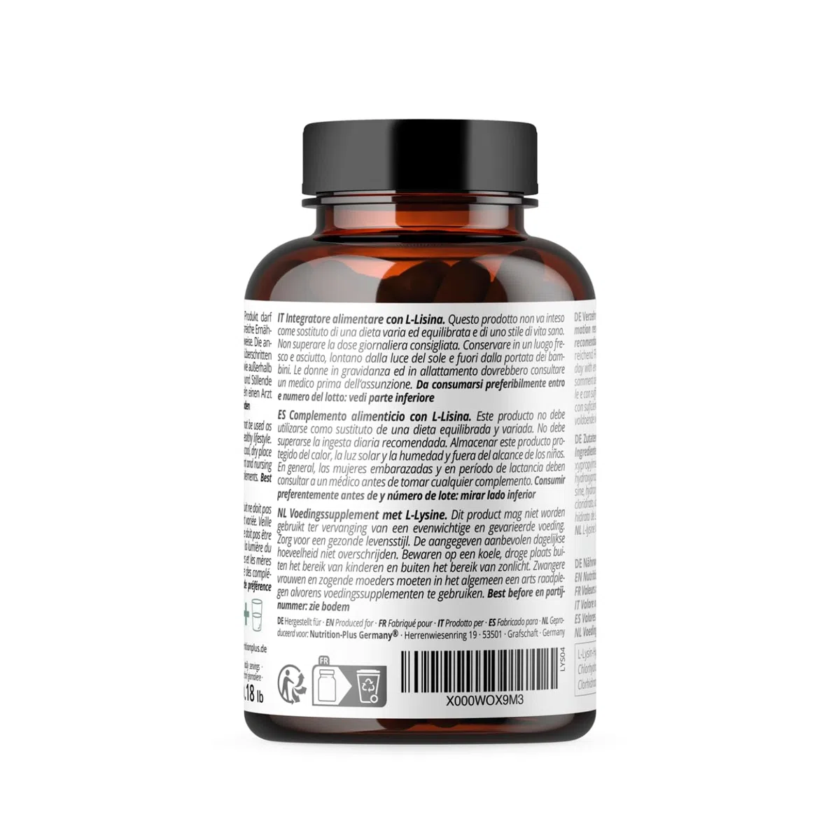 nutri + L-Lisina Cápsulas altas dosis + vegano - 2200mg por porción diaria - testado en laboratorio - 120 Caps 550mg cada una - bloque constructor de colágeno y tejido conectivo