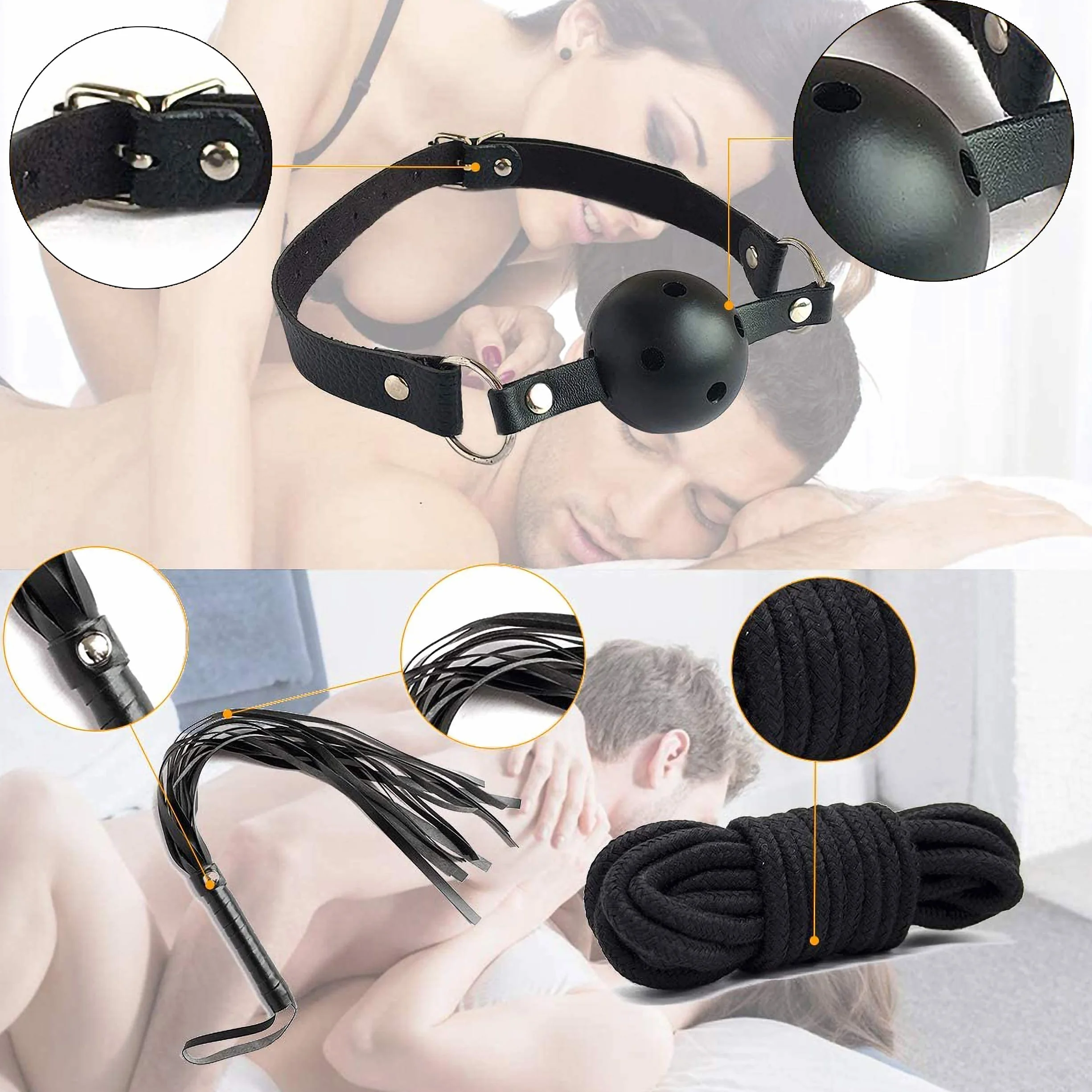 Bondage Juguetes SM Kit Sexuales Kits de Cuero para Adultos Principiantes Parejas 11 Piezas Negro