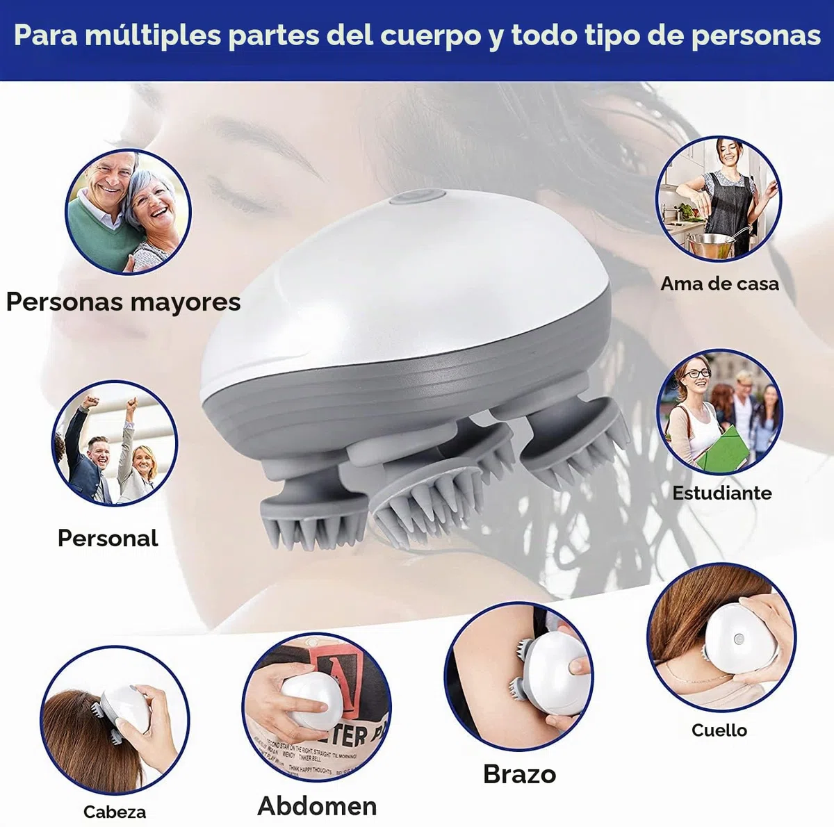 BIBIRE Masajeador eléctrico de cuero cabelludo para perros y gatos, con 4 cabezales de masaje de amasado y IPX7 para crecimiento del cabello y relajación del estrés