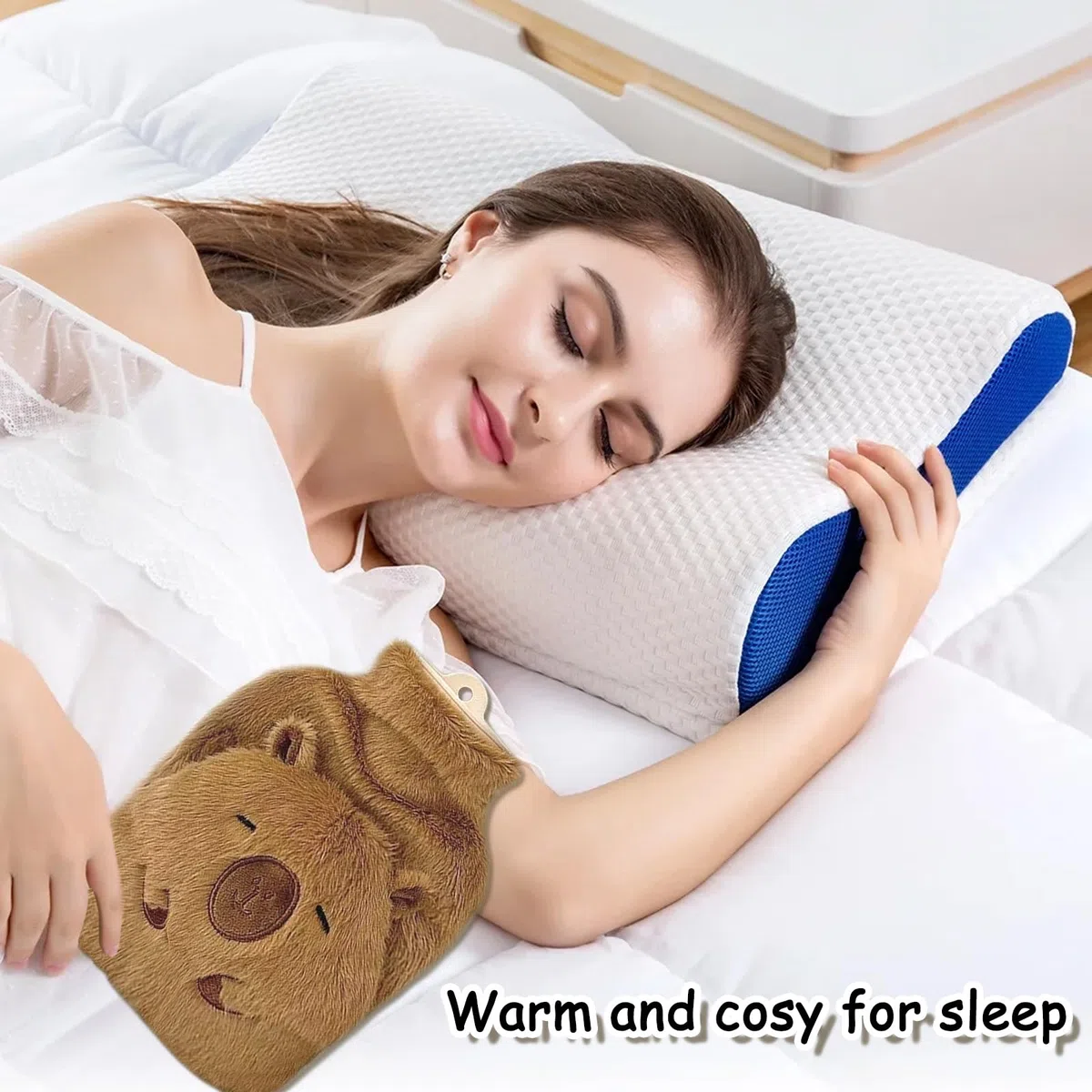 Capibara Peluche Bolsa Agua Caliente, Lindo Bolsas Agua Caliente, 1000ML Hot Water Bottle with Cover, Capybara Peluche Saco Agua Quente, Hot Water Bag Regalo Mujer Niño para Navidad Cumpleaños