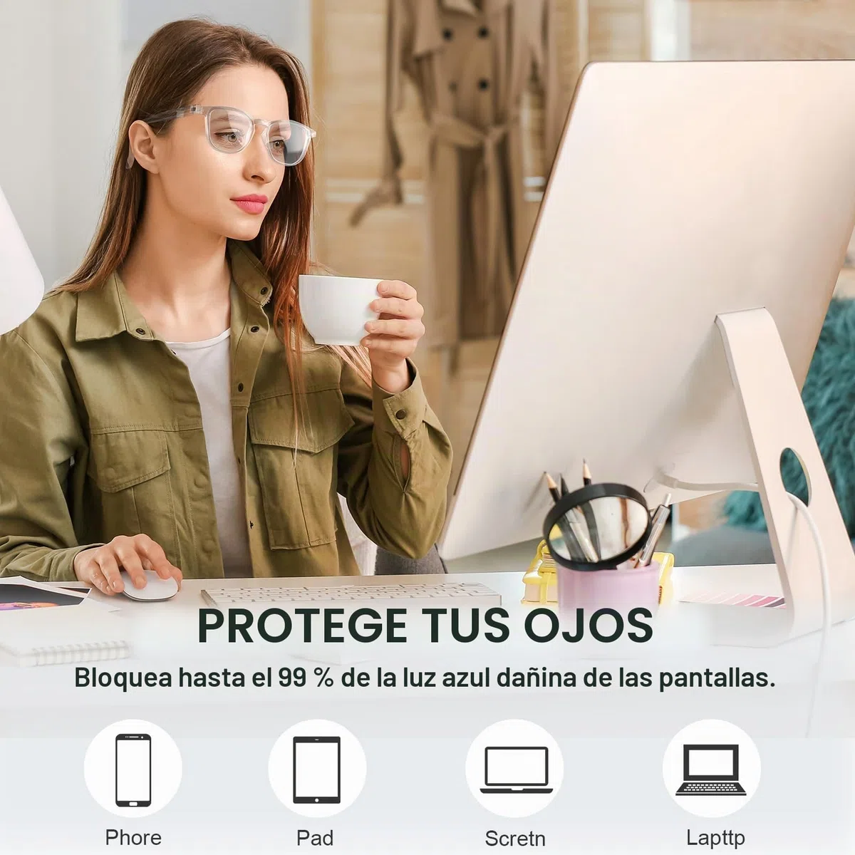 SURFOU Gafas Luz Azul para Hombre y Mujer, Filtro para Ordenador, TV y Móvil, Gaming y Lectura, Reducción de Fatiga Visual, Montura Cómoda y Ligera, Sin Graduación
