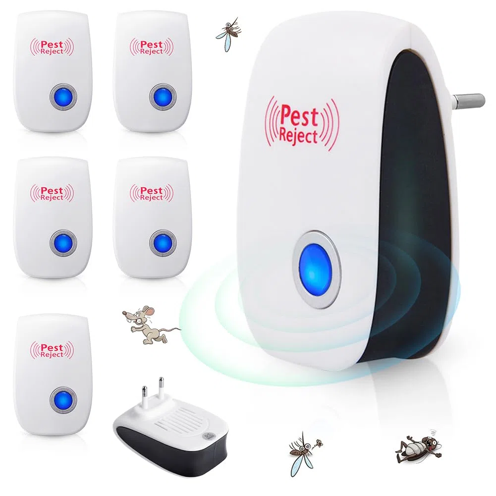 Repelente Ultrasónico de Plagas, Electrónico Repelente Mosquitos, Repelente Ultrasónico de Mosquitos y Control electrónico Anti Moscas, Ratones - 6 Piezas