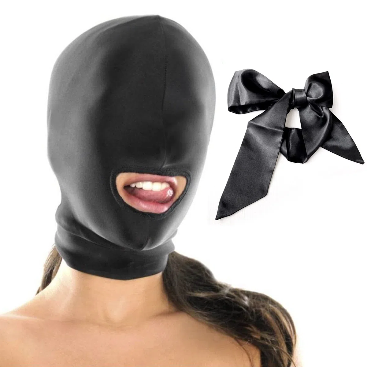 BDSMYEE Máscara de bondage SM con correas de satén, ajustable y elástica para juegos de rol, de cuero, ideal para parejas, hombres y mujeres