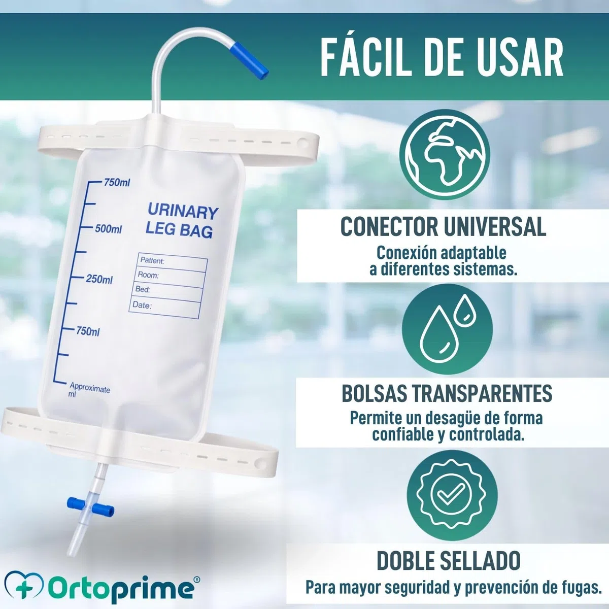 OrtoPrime Bolsas de Orina Pierna PACK X10 UNIDADES bolsa Drenaje orina 750ML Colector Urinario ANTIGOTEO en T - bolsas orinal portátil - Sonda Urinaria ESTERILIZADAS Bolsa de Pierna Urinaria