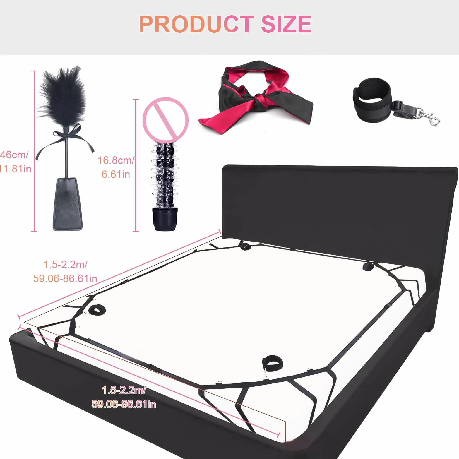 Qoosea SM Bondage Kit, Restraints Kits para Cama, Erótico Set Juguetes Sexuales para Parejas, BDSM Restraints Kits Erótico con Esposas Máscara de Ojos para Principiantes y Experimentados