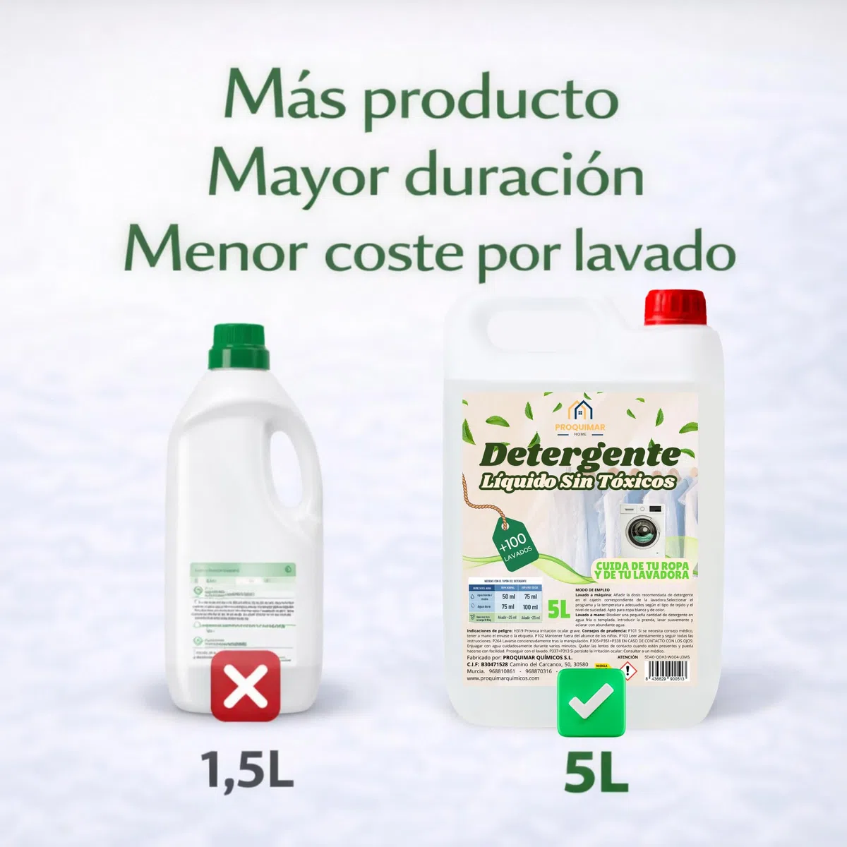 Detergente Líquido Hipoalergénico 5 Litros Sin Perfume – Más de 100 Lavados – Fórmula Suave para Piel Sensible y Bebé – Apto para Ropa Blanca y Color