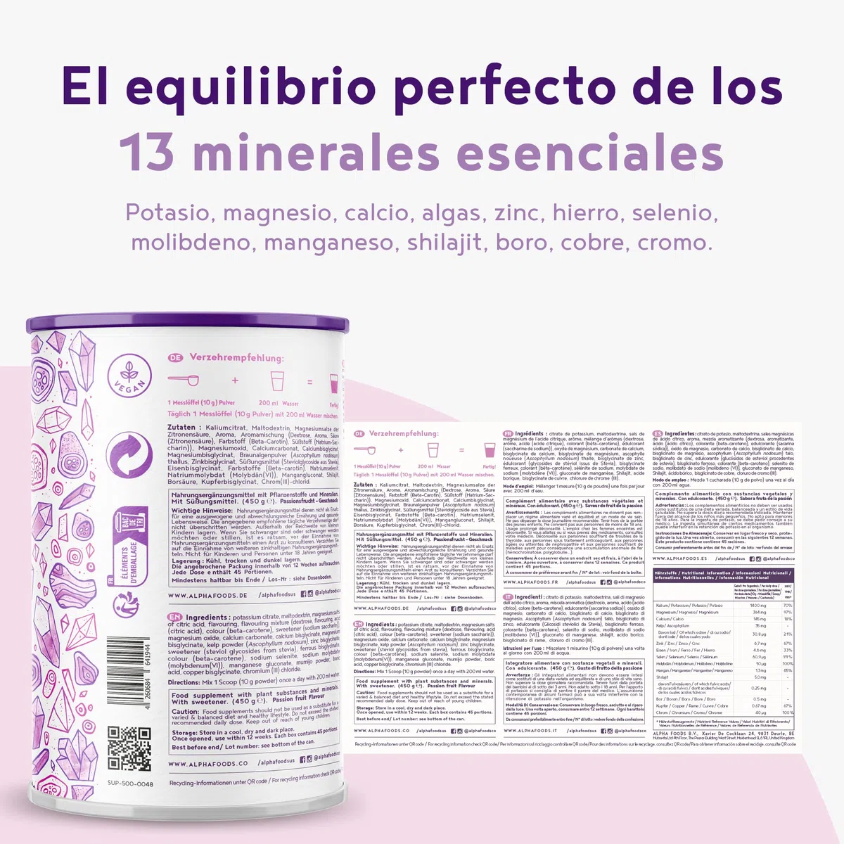 Minerales y Oligoelementos para Mejora de Metabolismo y Energía - Sabor Fruta de la pasión - Complejo Mineral Natural con Esencia de Shilajit, Magnesio, Zinc, Potasio, Calcio y otros Minerales - 450gr