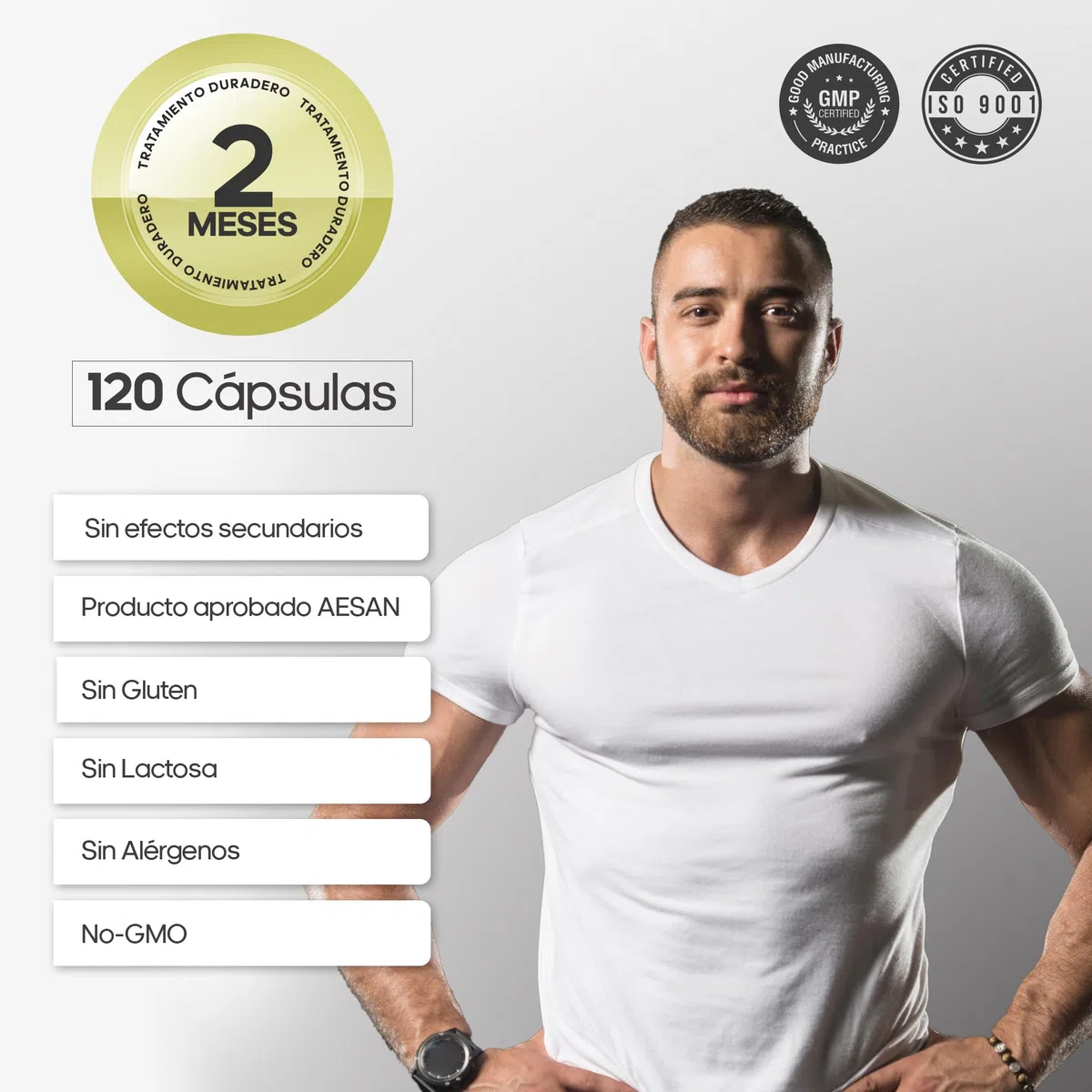 Testosterona hombre | Energía, Fuerza, Musculación y Vigor | Maca Andina, Ginseng, Tribulus y Taurina | Estimulante Energético | Mejora el rendimiento deportivo y muscular | Vigorizante | 120 cápsulas