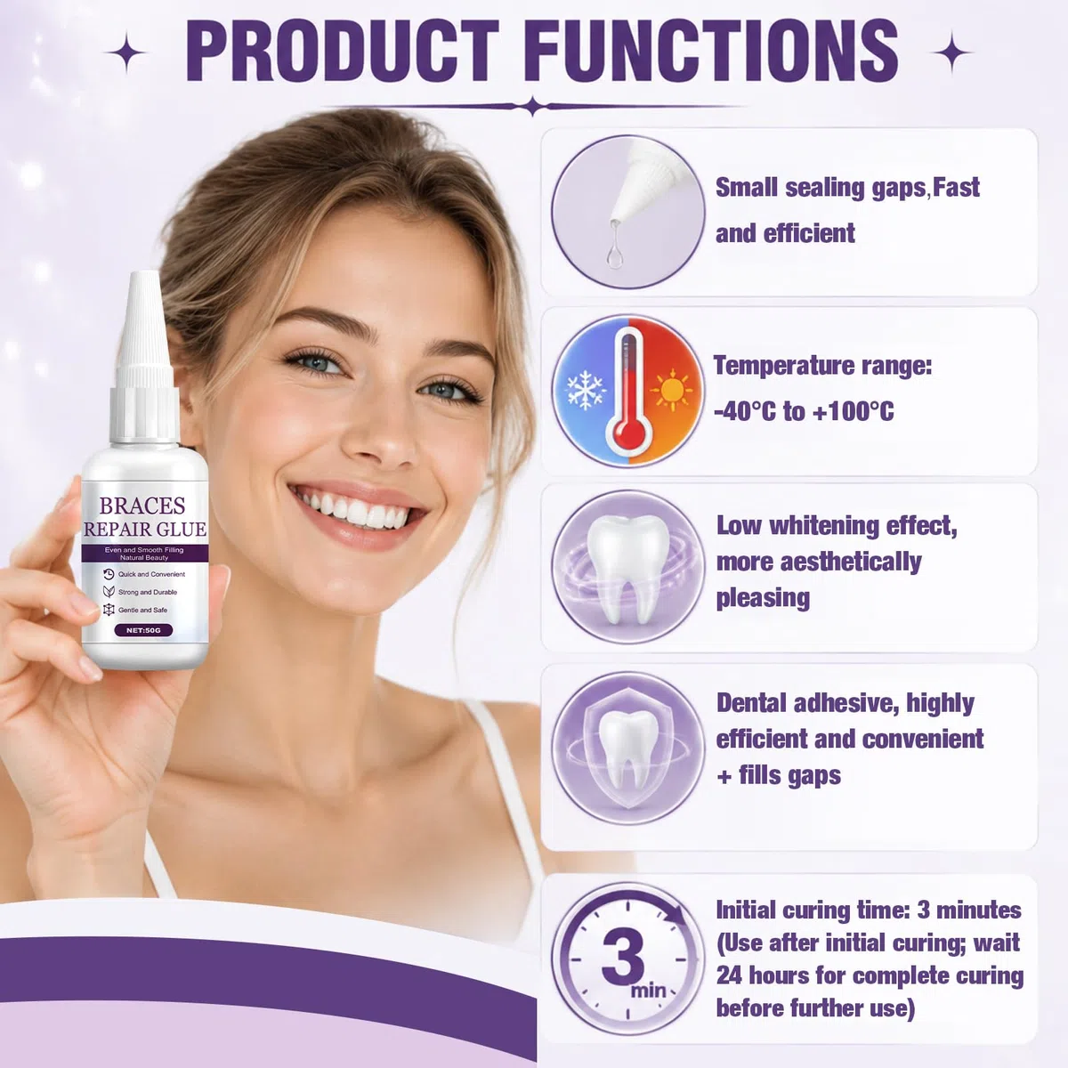 Cemento Dental Permanente, Cemento Dental, Pegamento Dental, Resistente Al Calor y Al Agua, Apto para Restauraciones Dentales, Incluyendo Coronas y Prótesis Dentales