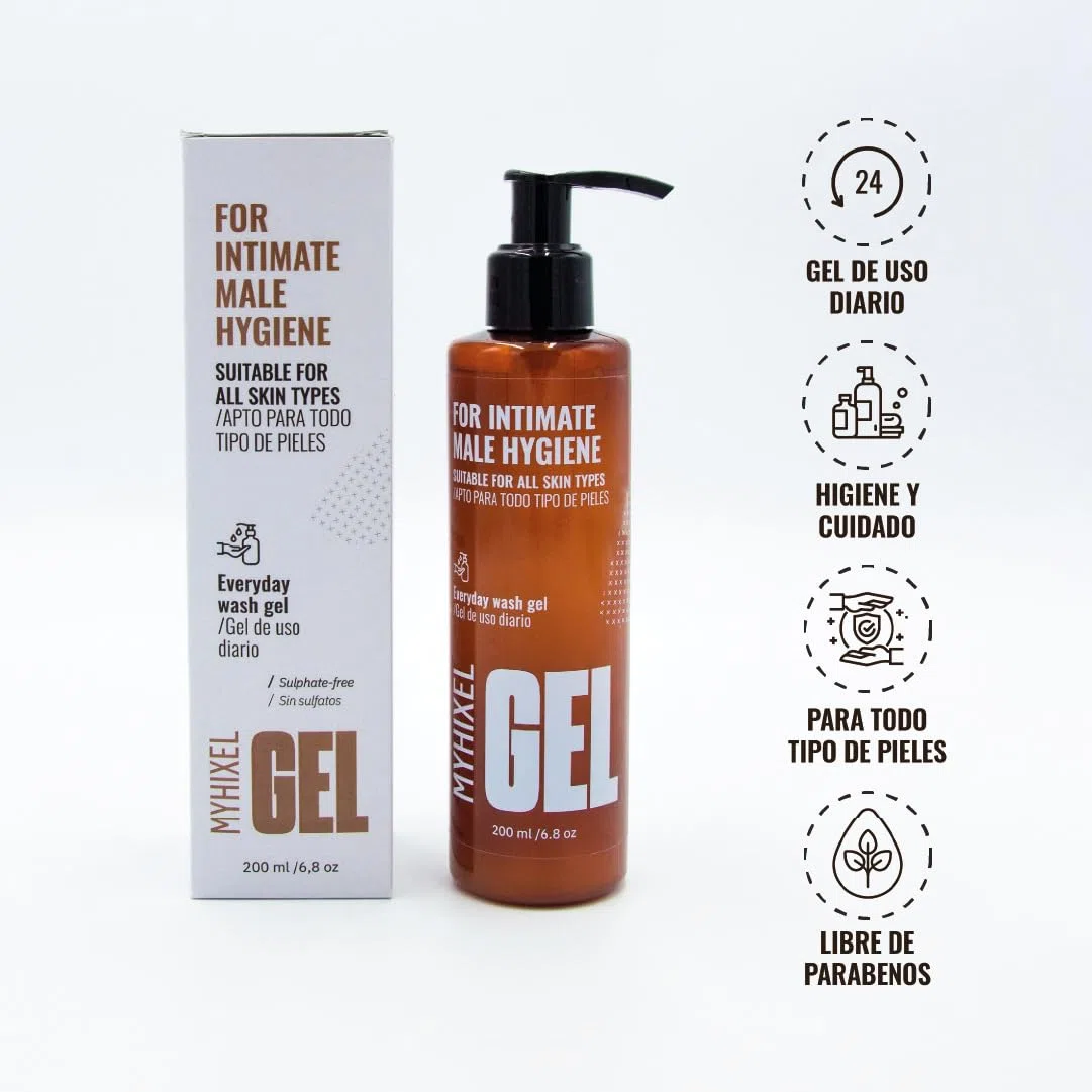 MYHIXEL - Gel Intimo Hombre | Gel Intimo Masculino para Higiene y Protección | Jabón Intimo Hombre pH Balanceado Sin Sulfatos | Previene Infecciones | Fragancia Agradable I 200ml (1 Unidad)