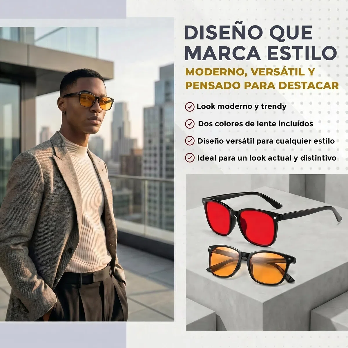 ️ Pack de 2 Gafas: Rojas Bloqueo Luz Azul y Amarillas – Filtro Luz Azul para Uso Diario y Nocturno, Diseño Elegante Hombre y Mujer, Incluye Paño de Limpieza