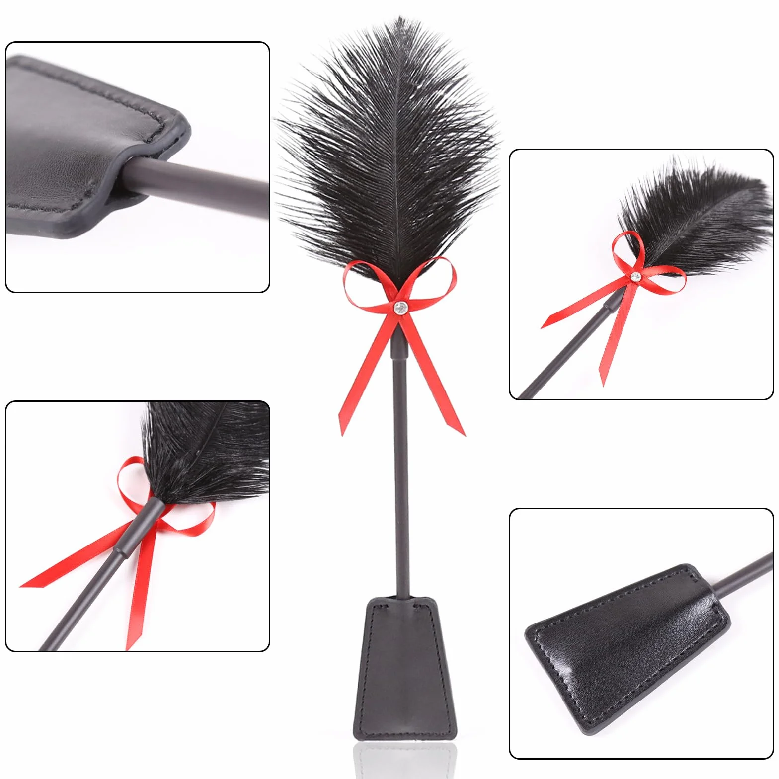 35cm Látigo Erótico Plumas con Mango Cuero,Cosquillas para Azotar Conjunto Cultivos Bondage BDSM Juguete Sexual Palo para Fetiche Parejas
