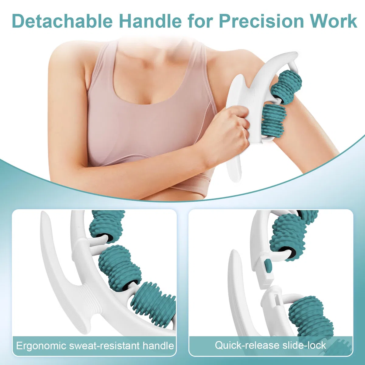 Rodillo de masaje de celulitis con asas de rodillo desmontables para espalda, piernas, cuello, hombros, relajación muscular corporal y circulación, herramienta masajeadora de presión firme para